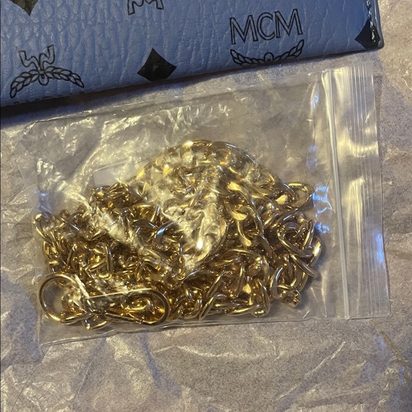 MCM Blue Clutch with Gold Chain/perfume mini - Picture 14 of 17